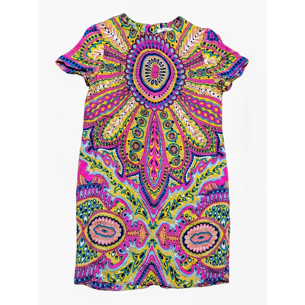 Alice + Trixie psychedelic paisley 100% silk dress XS Boho festival dopamine mod